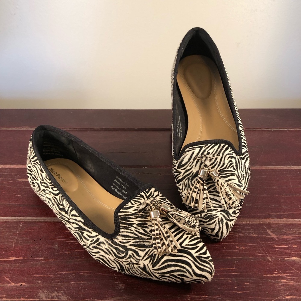 Hush Puppies Bounce Women's Genuine Fur Flats Black/Cream Size 7.5